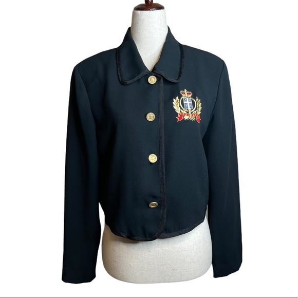 Vintage 90s Medallion Embroidered Crest Prep Cropped Bolero Jacket - Picture 1 of 8